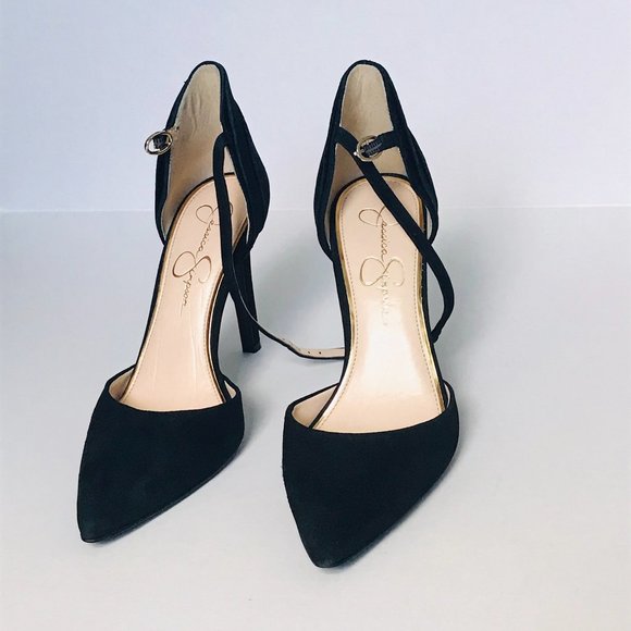 Jessica Simpson Classic Black Point Toe Strappy Heels Size 8.5 - Picture 3 of 8